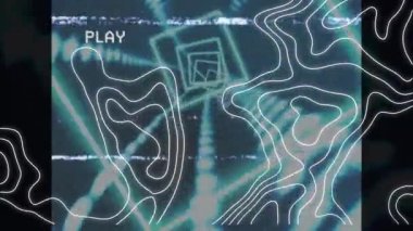 Siyah arka planda parlayan mavi tünele karşı topoğrafya üzerinde vhs arıza etkisi. küresel ağ ve teknoloji kavramı