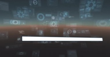 Ekranların üzerindeki yeşil yükleme şeritlerinin veri işleme ile canlandırılması. küresel teknoloji, bağlantılar ve dijital arayüz konsepti dijital olarak oluşturulmuş video.