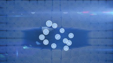 Mavi ekranlar üzerinde bağlantı ağı olan dünyanın animasyonu. küresel dijital arayüz, teknoloji ve ağ konsepti dijital olarak oluşturulmuş video.