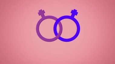 Pembe üzerine iki bağlı mor ve pembe kadın cinsiyet sembolü, lezbiyeni tanımlayan, animasyon. cinsiyet kimliği, cinsel yönelim ve eşitlik kavramı dijital animasyon.