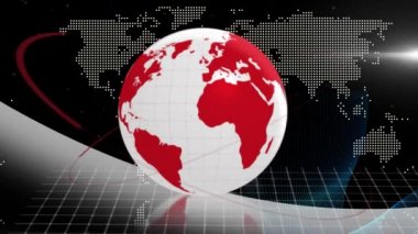 Animation of globe over data processing and world map. global digital interface, technology and networking concept digitally generated video.