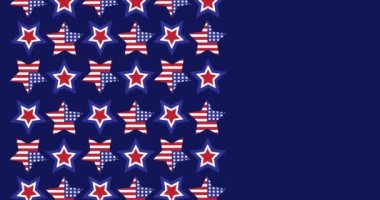 Mavi arka planda fotokopi alanı olan Amerikan bayraklı dizi yıldızların animasyonu. Vatanseverlik, bağımsızlık ve kutlama konsepti dijital olarak oluşturulmuş video.