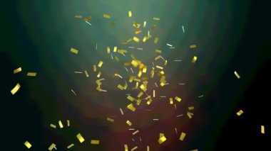 Yeşil arka plana düşen altın konfetilerinin animasyonu. kutlama ve parti konsepti dijital olarak oluşturulmuş video.
