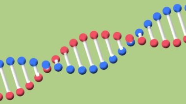 Yeşil arka planda dönen DNA iplikçiklerinin canlandırması. Bilim ve araştırma konsepti dijital olarak oluşturulmuş video.
