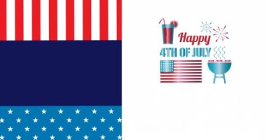 Beyaz üzerine bağımsızlık günü metni olan kırmızı, beyaz ve mavi Amerikan bayrağının animasyonu. Vatanseverlik, bağımsızlık ve kutlama konsepti dijital olarak oluşturulmuş video.