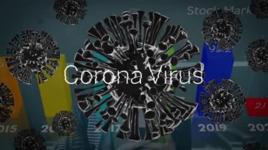 İstatistik ve covid 19 hücre üzerine covid 19 metin animasyonu. küresel covid 19 salgın konsepti dijital olarak oluşturulmuş video.