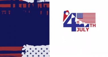 Beyaz üzerine bağımsızlık günü metni olan kırmızı, beyaz ve mavi Amerikan bayrağının animasyonu. Vatanseverlik, bağımsızlık ve kutlama konsepti dijital olarak oluşturulmuş video.