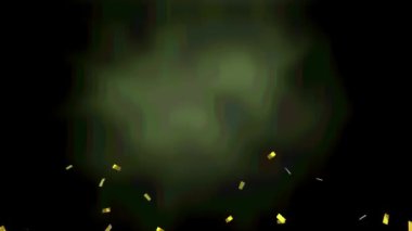 Yeşil arka plana düşen altın konfetilerinin animasyonu. kutlama ve parti konsepti dijital olarak oluşturulmuş video.