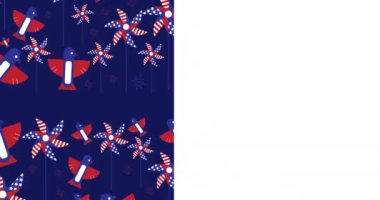 Beyaz üzerine kopya alanı olan kırmızı, beyaz ve mavi Amerikan bayrağının animasyonu. Vatanseverlik, bağımsızlık ve kutlama konsepti dijital olarak oluşturulmuş video.