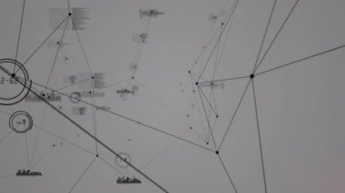 Gri arkaplan üzerindeki bağlantı ağının animasyonu. küresel dijital arayüz, teknoloji ve ağ konsepti dijital olarak oluşturulmuş video.