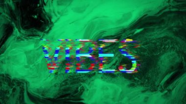 Yeşil ve siyah kıvrımlı arka planda beyaz renkli metin titreşimlerinin animasyonu. pozitif duygular, kutlama ve refah konsepti, dijital olarak oluşturulmuş video.