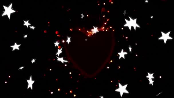 Animación Estrellas Blancas Corazón Rojo Sobre Fondo Negro Día San — Vídeos de Stock