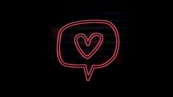 Animatie Van Roze Neon Hart Spraakbel Zwarte Achtergrond Social Media — Stockvideo