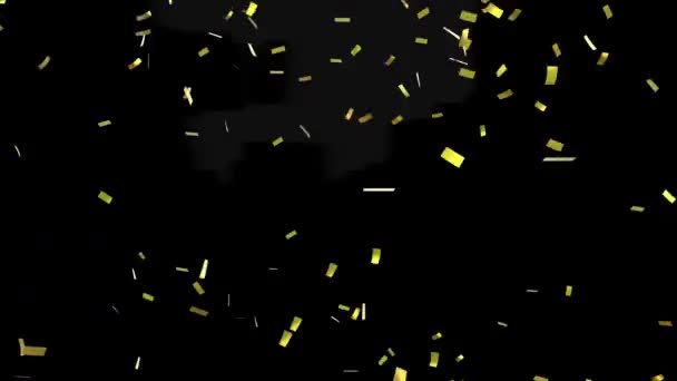 Animatie Van Goud Confetti Vallen Zwarte Achtergrond Viering Party Concept — Stockvideo