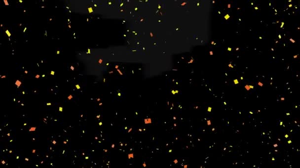 Animatie Van Goud Rode Confetti Vallen Zwarte Achtergrond Viering Party — Stockvideo