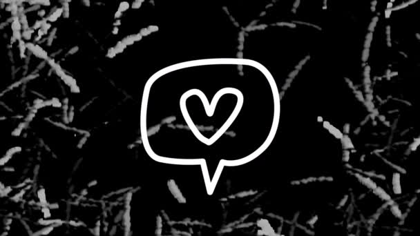 Animación Corazón Neón Blanco Burbuja Del Habla Sobre Hierba Monocromática — Vídeo de stock