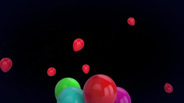 Animación Globos Colores Con Globos Rojos Flotantes Confeti Cayendo Sobre — Vídeo de stock