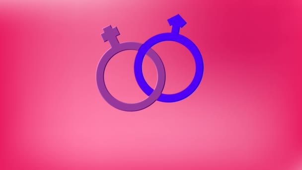 以粉色背景为背景的相互关联的粉色和紫色男性和女性象征的动画 性别认同 性取向和平等概念数码动画 — 图库视频影像