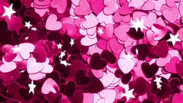 Animation Étoiles Blanches Tombant Sur Des Cœurs Rouges Valentin Amour — Video