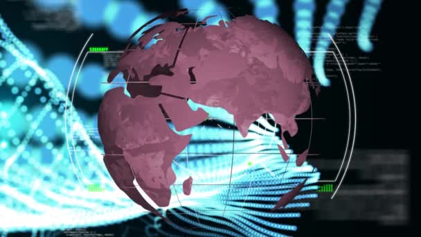 利用范围扫描和连接网络倒计时的全球动画 全球数字接口 技术和网络概念 — 图库视频影像