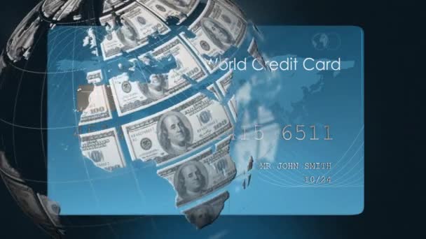 Animazione Del Globo Con Banconote Dollari Americani Carta Credito Business — Video Stock