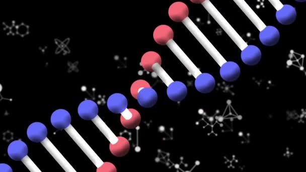 黒の背景に回転するDna鎖と分子構造のアニメーション 医学研究 福祉の概念 デジタルで生成されたビデオ — ストック動画