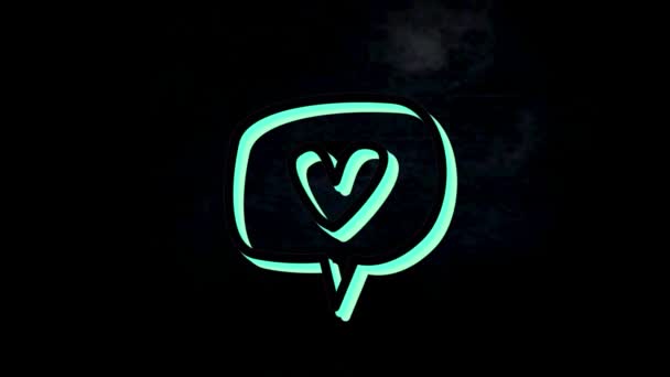 Konuşma Balonunda Yeşil Neon Kalp Animasyonu Siyah Arka Planda Sosyal — Stok video