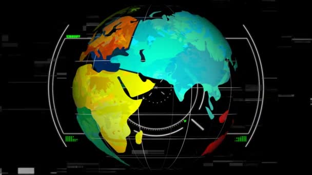 Animation Data Processing Scope Globe Black Background Global Digital Interface — Stock Video