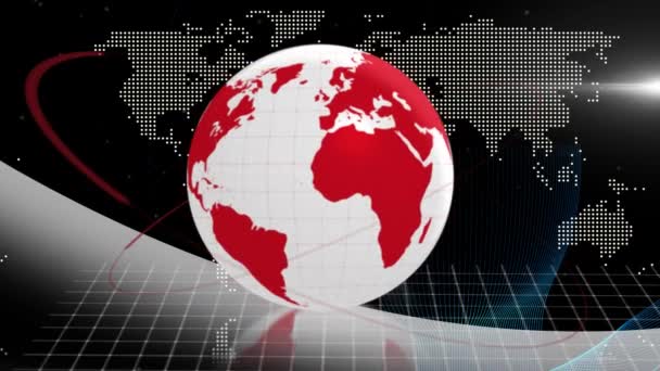 Animering Jordklotet Över Databehandling Och Världskarta Globalt Digitalt Gränssnitt Teknik — Stockvideo