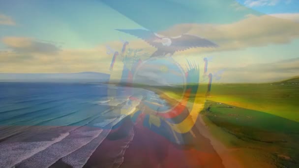 Animation Flag Honduras Waving Sunny Beach Waves Breaking Sea Patriotism — Stock Video