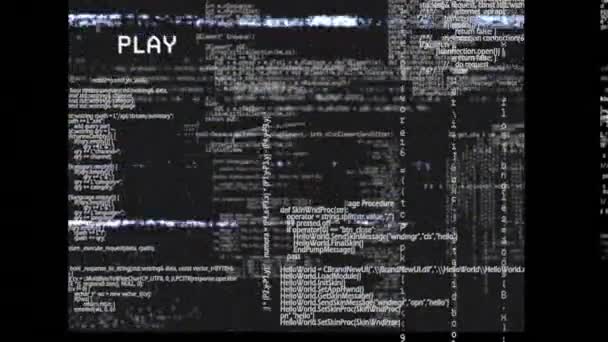 Glitch Vhs Effekt Över Databehandling Svart Bakgrund Datorgränssnitt Och Tekniskt — Stockvideo