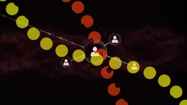 Dna链在与人图标连接网络上旋转的动画 全球科学 连接和数字视频接口概念 — 图库视频影像