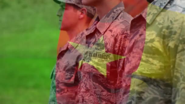 Animacja Żołnierzy Machającą Kameruńską Flagą Patriotyzm Siły Zbrojne Koncepcja Ochrony — Wideo stockowe