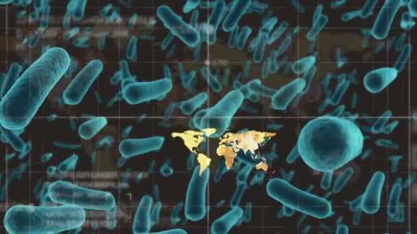 Animáció Kovid Sejtek Több Mint Világtérkép Globális Covid Világjárvány Koncepció — Stock videók