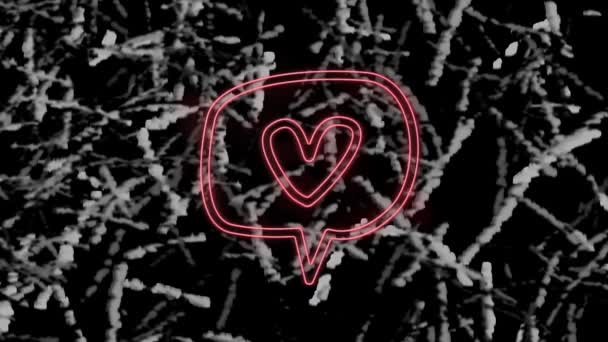 Animace Růžového Neonového Srdce Řečové Bublině Jednobarevné Trávě Sociální Média — Stock video