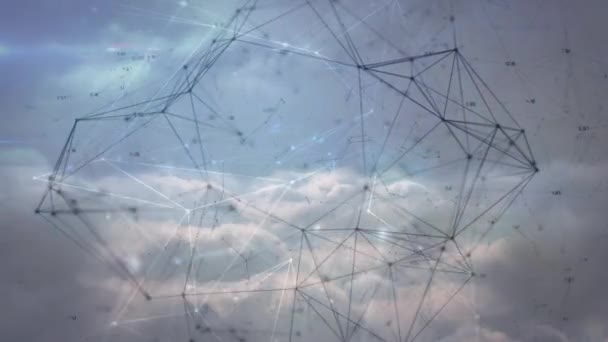 空と雲をつなぐネットワークのアニメーション 世界的なデジタルインターフェース技術とネットワーキングの概念デジタル生成されたビデオ — ストック動画