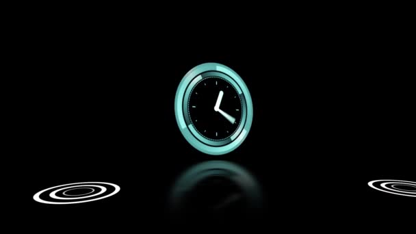 Animation Der Sich Schnell Bewegenden Uhr Mit Scannern Auf Schwarzem — Stockvideo