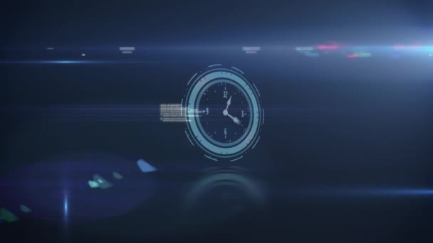 파란색 배경의 데이터 처리와 시계가 빠르게 움직이는 애니메이션 글로벌 디지털 — 비디오