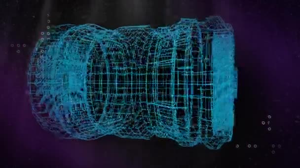 紫色の背景にマーカーで回転する3Dエンジンのアニメーション 世界的なデジタルインターフェース技術とネットワーキングの概念デジタル生成されたビデオ — ストック動画