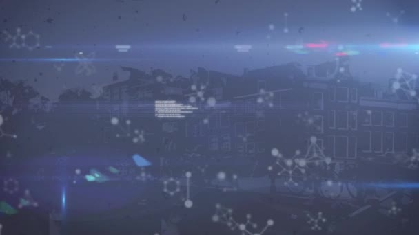Анимация Вращения Молекул Цифровой Обработки Данных Глобальный Цифровой Интерфейс Технологии — стоковое видео