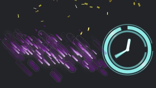 Animação Confetes Caindo Sobre Relógio Sobre Fundo Preto Celebração Festa — Vídeo de Stock