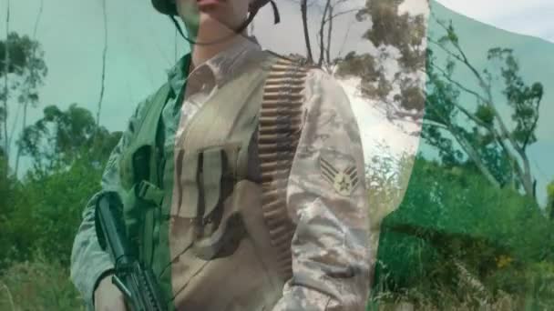 Animation Soldat Med Viftande Nigeriansk Flagga Patriotism Väpnade Styrkor Och — Stockvideo