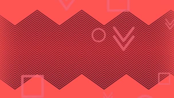 Animation Zigzag Lines Abstract Shapes Moving Hypnotic Motion Red Background — Stock Video