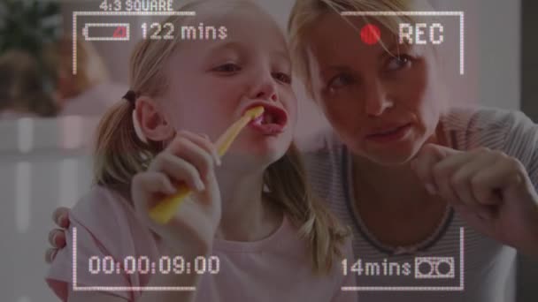 Animation Interface Enregistrement Vidéo Avec Mère Disant Fille Comment Brosser — Video