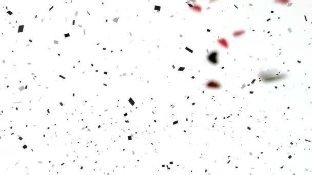 Animatie Van Confetti Rode Harten Vallen Witte Achtergrond Valentijnsdag Liefde — Stockvideo