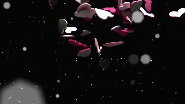 Animation Von Roten Und Weißen Herzen Die Auf Schwarzem Hintergrund — Stockvideo