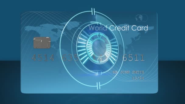 Animatie Van Scope Scanning Credit Card Mondiaal Business Digitale Interface — Stockvideo