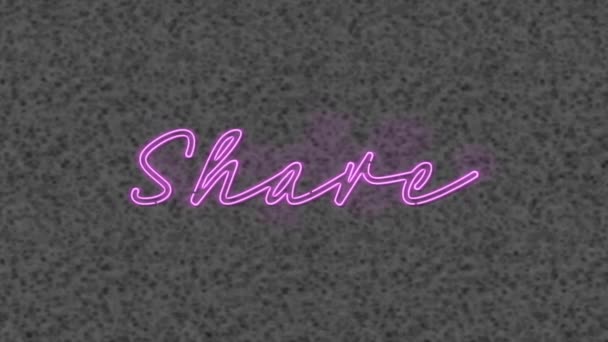 Animation Purple Neon Text Share Grey Textured Background Social Media — Stock Video