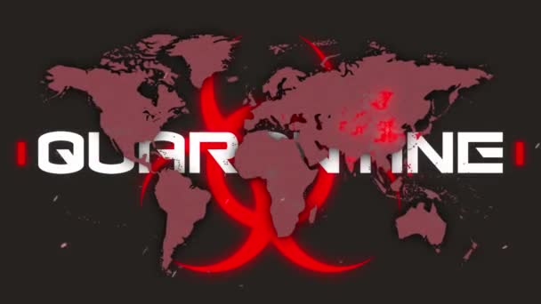 Animation Covid Text Biohazard Symbol World Map Global Covid Pandemic — Stock Video