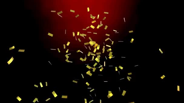Animatie Van Goud Confetti Vallen Rode Zwarte Achtergrond Viering Party — Stockvideo